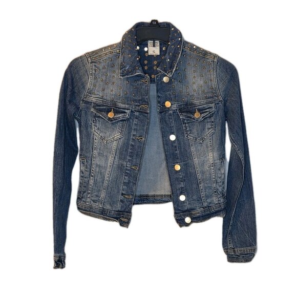 Zara Basic Dept Denim Z1975 Jacket Size Small Pockets Spike Studs - Picture 1 of 5